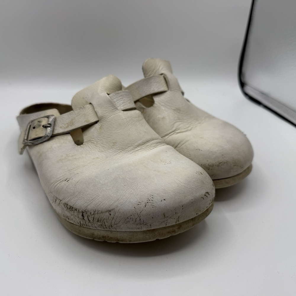 Birkenstock Boston Clogs White Leather Women 36 US 7 Casual Shoes P10